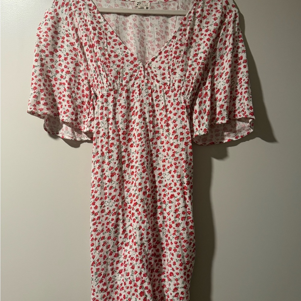 Floral V-Neck Dress with Flutter Sleeves